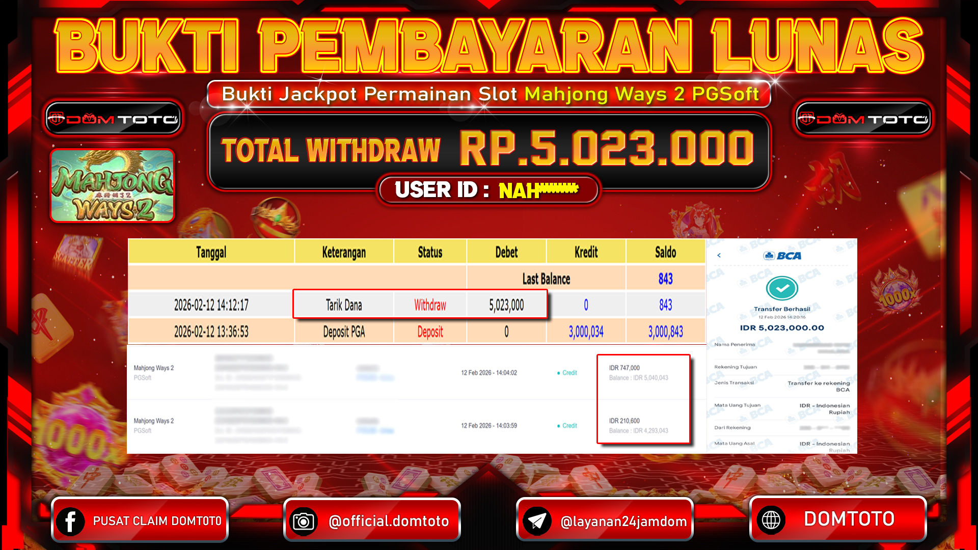 JACKPOT SLOT Menang Slot Mahjong Ways 2 PGSoft 12 FEBRUARI 2026